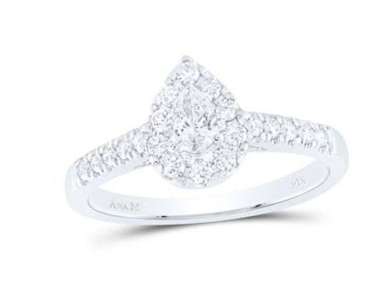 14K WHITE GOLD PEAR DIAMOND SOLITAIRE BRIDAL ENGAGEMENT RING 1/2 CTW (CERTIFIED)