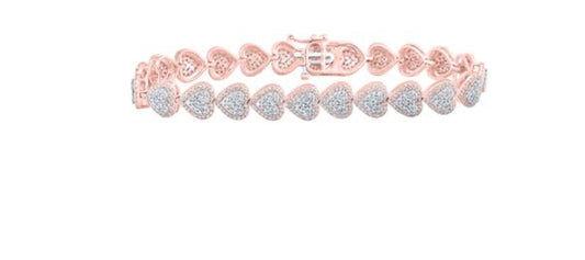 10K ROSE GOLD ROUND DIAMOND HEART NICOLES DREAM COLLECTION BRACELET 2-5/8 CTTW