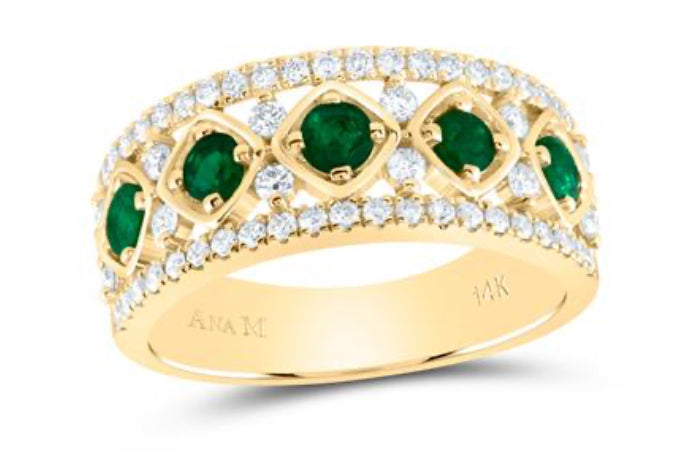 1/2CTW-DIA ANA M 1/2CT RD-EM NAT GEM RING