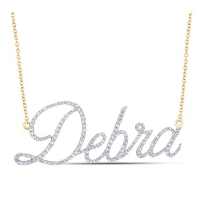 10K YELLOW GOLD ROUND DIAMOND DEBRA NAME NECKLACE 7/8 CTTW