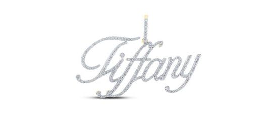 10K YELLOW GOLD ROUND DIAMOND TIFFANY NAME PENDANT 1 CTTW