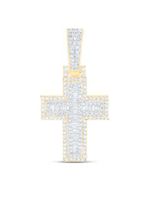 10K YELLOW GOLD BAGUETTE DIAMOND CROSS CHARM PENDANT 5/8 CTTW