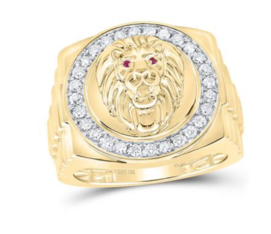 10K YELLOW GOLD ROUND DIAMOND LION FACE CIRCLE RING 1/2 CTTW