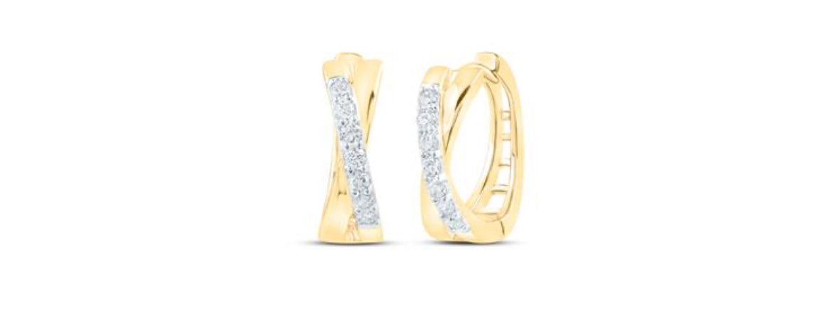 10K YELLOW GOLD ROUND DIAMOND HOOP EARRINGS 1/6 CTTW