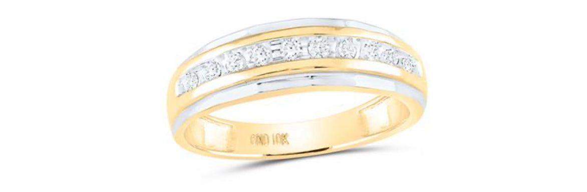 10K TWO-TONE GOLD ROUND DIAMOND WEDDING BAND RING 1/4 CTTW