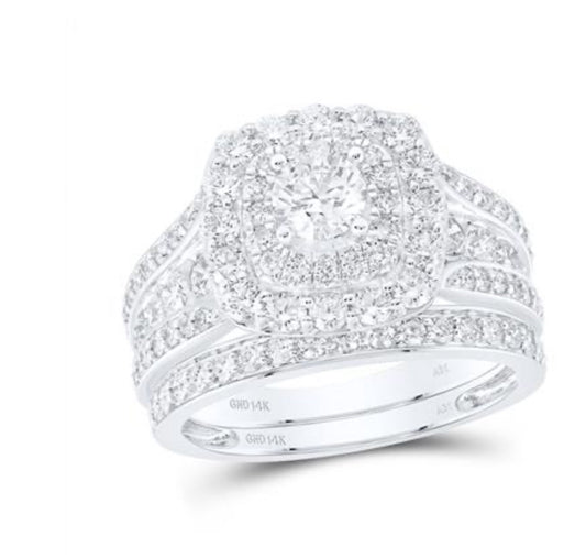 2CTW-DIA ANA M 3/8CT-CRD CUSHION DOUBLE HALO BRIDAL SET