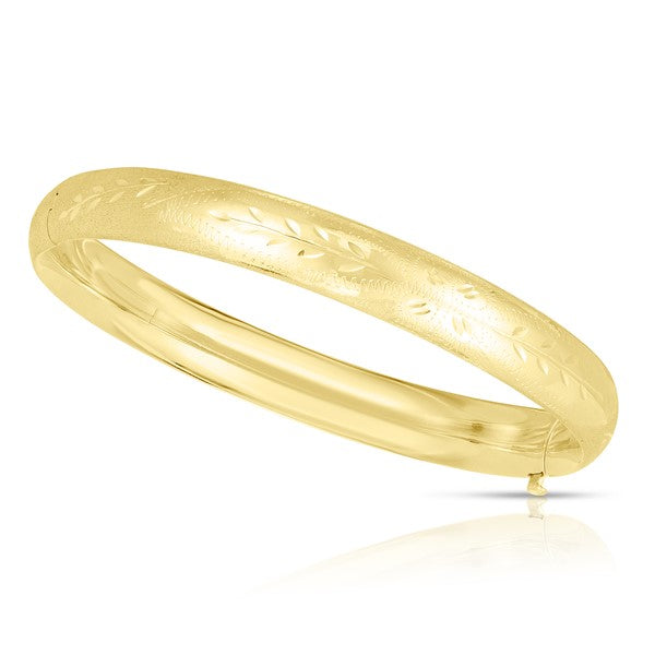 14K Gold 8mm Floral Design Bangle