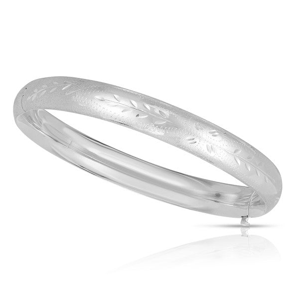 14K Gold 8mm Floral Leaf Design Bangle