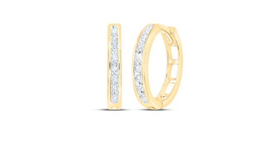 10K YELLOW GOLD ROUND DIAMOND HOOP EARRINGS 1/5 CTTW