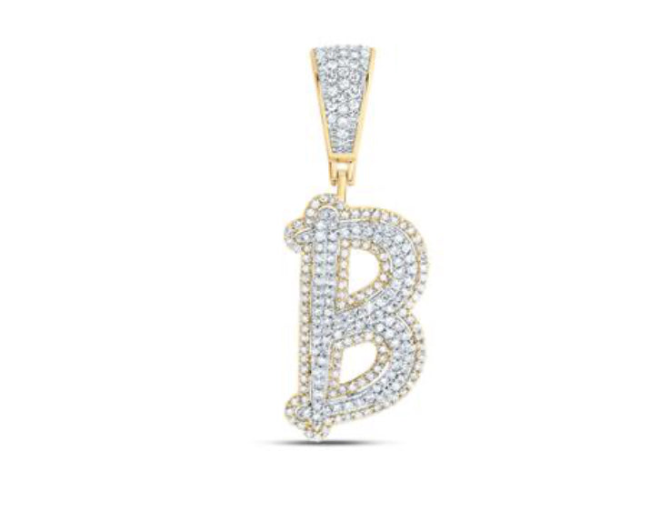 10K TWO-TONE GOLD ROUND DIAMOND B INITIAL LETTER CHARM PENDANT 3/4 CTTW