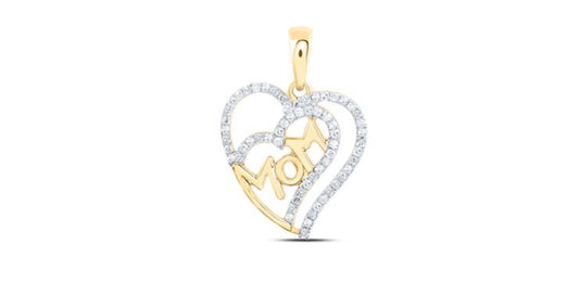 10K YELLOW GOLD ROUND DIAMOND MOM HEART PENDANT 1/3 CTTW