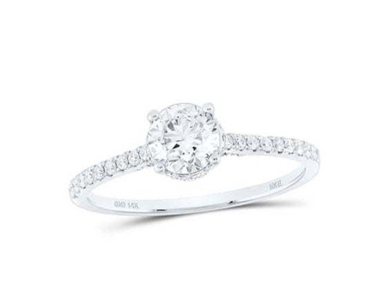 14K WHITE GOLD ROUND DIAMOND SOLITAIRE BRIDAL ENGAGEMENT RING 1 CTTW (CERTIFIED)