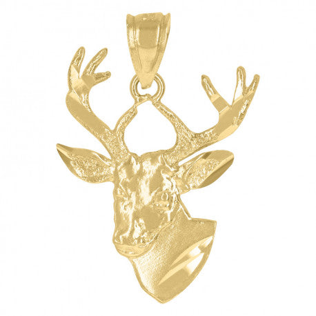 10kt Yellow Gold Mens Diamond-Cut Deer Head Animals Charm Pendant