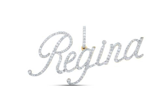 10K YELLOW GOLD ROUND DIAMOND REGINA NAME PENDANT 7/8 CTTW
