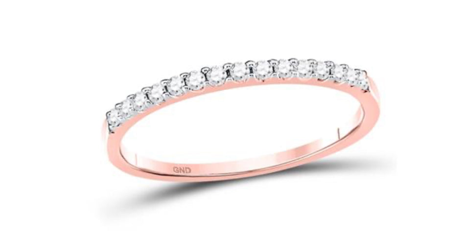 14K ROSE GOLD ROUND DIAMOND WEDDING SINGLE ROW BAND 1/6 CTTW SIZE 5