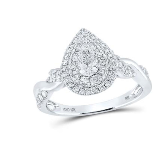 10K WHITE GOLD PEAR DIAMOND HALO BRIDAL ENGAGEMENT RING 1 CTTW (CERTIFIED)