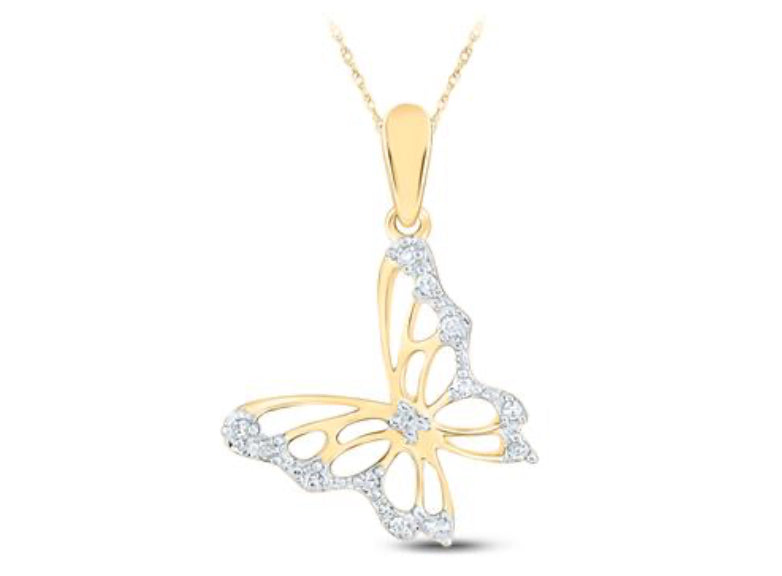 10K YELLOW GOLD ROUND DIAMOND BUTTERFLY PENDANT 1/20 CTTW