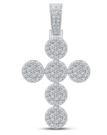 10K WHITE GOLD ROUND DIAMOND CROSS CHARM PENDANT 2 CTTW