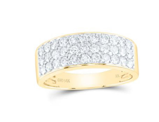 14K YELLOW GOLD ROUND DIAMOND PAVE BAND RING 1-3/8 CTTW