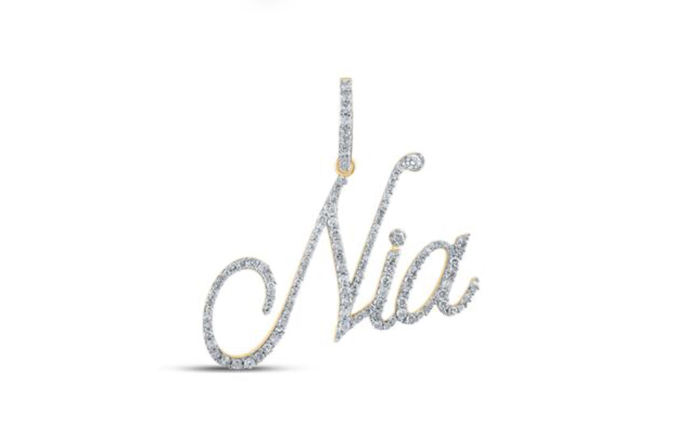 10K YELLOW GOLD ROUND DIAMOND NIA NAME PENDANT 5/8 CTTW