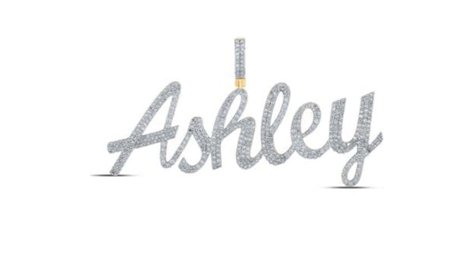 10K YELLOW GOLD ROUND DIAMOND ASHLEY NAME PENDANT 2-5/8 CTTW