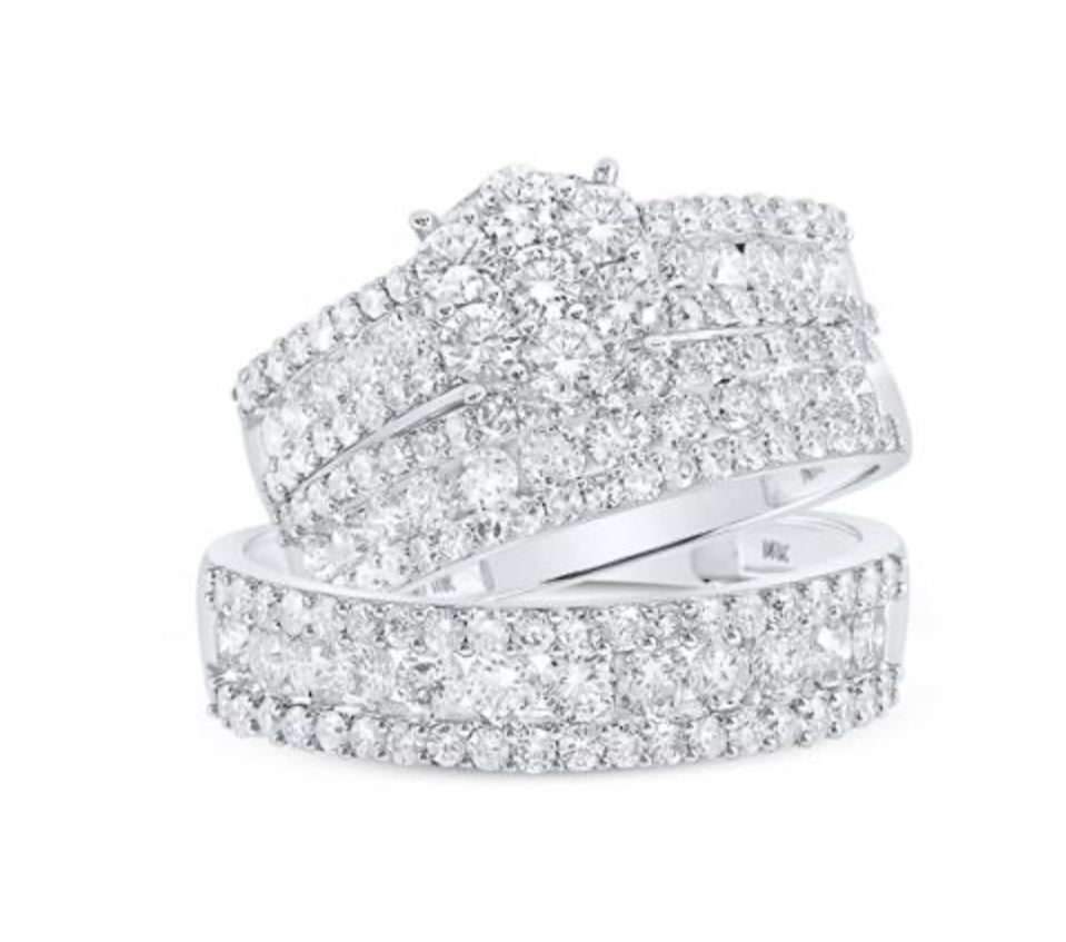 14K WHITE GOLD ROUND DIAMOND CLUSTER NICOLES DREAM COLLECTION MATCHING WEDDING RING SET 2-7/8 CTTW