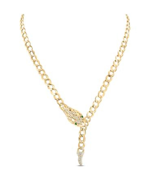 3/4CTW-DIA ANA M 1/10CT RD-EM NAT GEM SNAKE NECKLACE(18INCH)