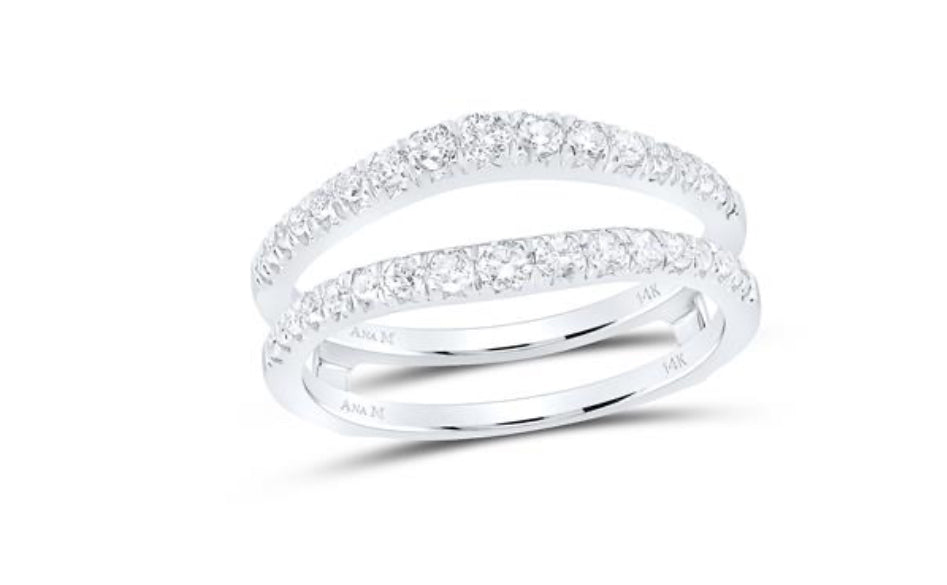 14K WHITE GOLD ROUND DIAMOND WRAP RING GUARD ENHANCER 1/2 CTTW