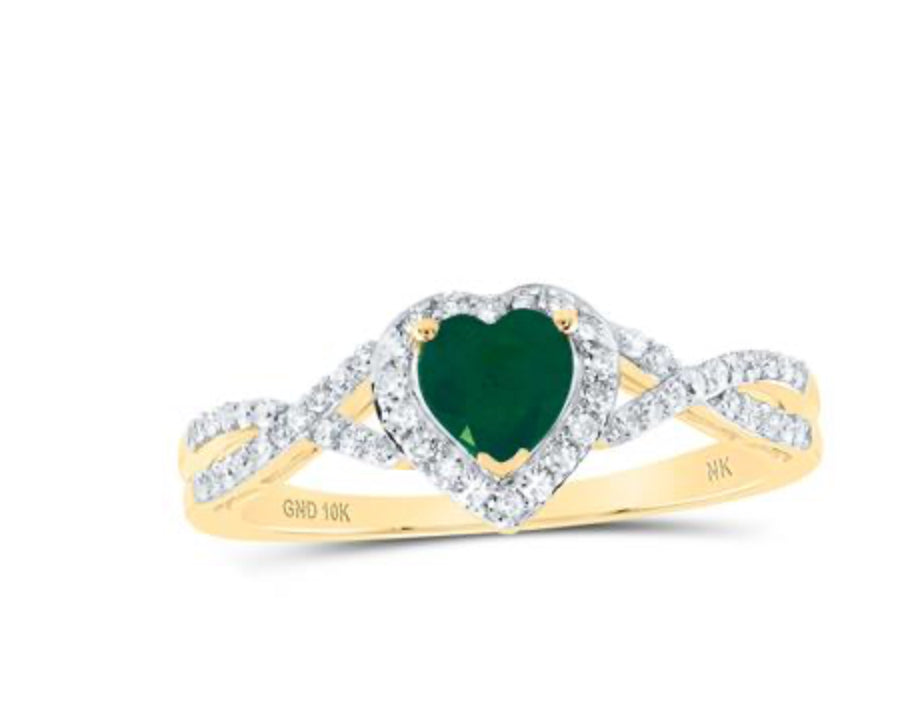 10K YELLOW GOLD HEART EMERALD FASHION RING 5/8 CTTW