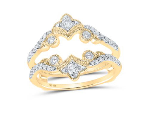 10K YELLOW GOLD ROUND DIAMOND WRAP RING GUARD ENHANCER 1/2 CTTW