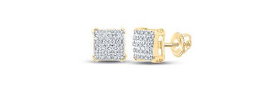 10K YELLOW GOLD ROUND DIAMOND SQUARE EARRINGS 1/8 CTTW