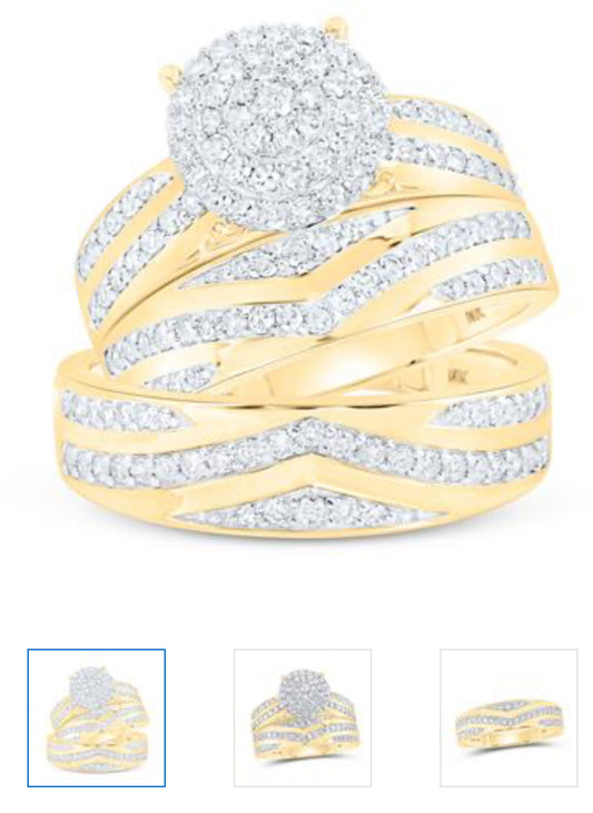 10K YELLOW GOLD ROUND DIAMOND MATCHING NICOLES DREAM COLLECTION WEDDING RING SET 1-1/5 CTTW