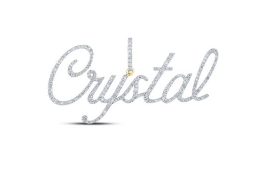 10K YELLOW GOLD ROUND DIAMOND CRYSTAL NAME PENDANT 1 CTTW