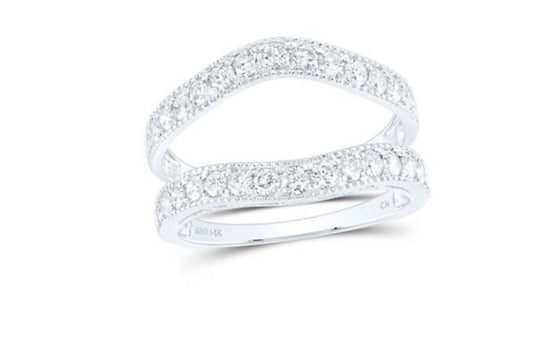 14K WHITE GOLD ROUND DIAMOND MILGRAIN WRAP RING GUARD ENHANCER 1 CTW