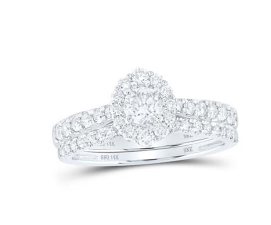 14K WHITE GOLD ROUND DIAMOND NICOLES DREAM COLLECTION HALO BRIDAL WEDDING RING SET 1 CTTW (CERTIFIED)