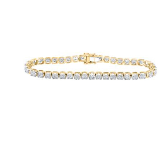 10K YELLOW GOLD ROUND DIAMOND CLUSTER FASHION BRACELET 3 CTTW