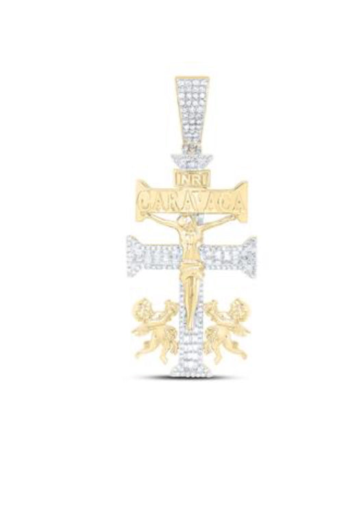 1 1/4CTW-DIA NK LA CRUZ DE CARAVACA PLATA CROSS MENS CHARM