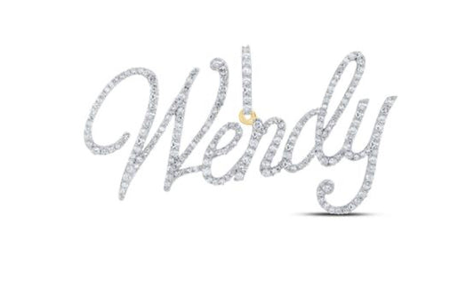 10K YELLOW GOLD ROUND DIAMOND WENDY NAME PENDANT 1 CTTW