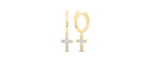 10K YELLOW GOLD ROUND DIAMOND CROSS DANGLE NICOLES DREAM COLLECTION EARRINGS 1/20 CTTW