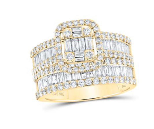 10K YELLOW GOLD BAGUETTE DIAMOND BRIDAL WEDDING RING SET 2 CTTW