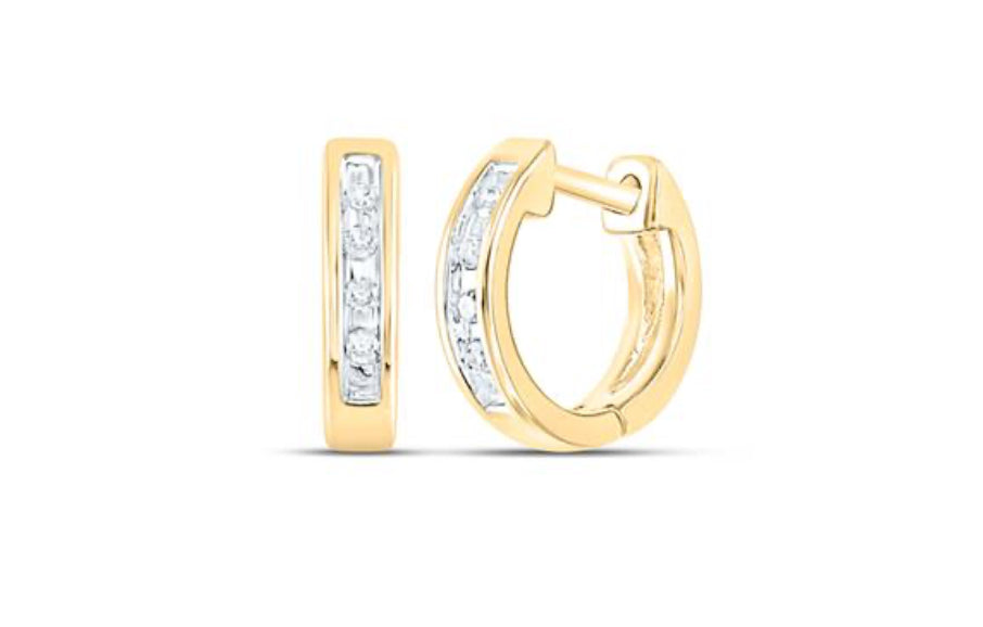 10K YELLOW GOLD ROUND DIAMOND SMALL HUGGIE EARRINGS 1/20 CTTW