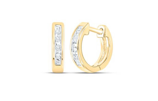 10K YELLOW GOLD ROUND DIAMOND SMALL HUGGIE EARRINGS 1/20 CTTW