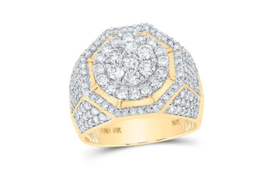 10K YELLOW GOLD ROUND DIAMOND OCTAGON CLUSTER RING 2-7/8 CTTW