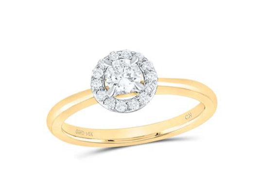 14K YELLOW GOLD ROUND DIAMOND HALO BRIDAL ENGAGEMENT RING 1/2 CTTW (CERTIFIED)