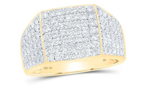 10K YELLOW GOLD ROUND DIAMOND PAVE SQUARE RING 1-1/2 CTTW