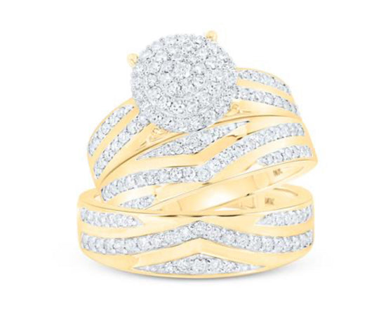 0K YELLOW GOLD ROUND DIAMOND MATCHING NICOLES DREAM COLLECTION WEDDING RING SET 1-1/5 CTTW