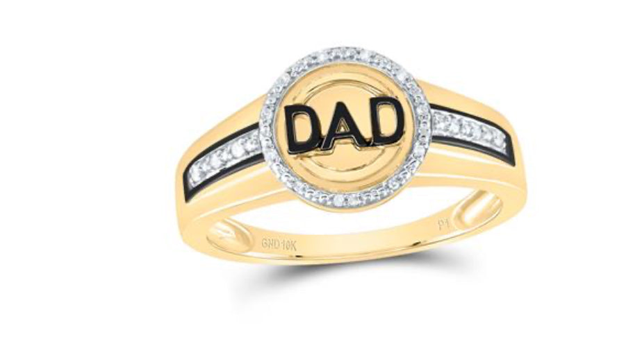 10K YELLOW GOLD ROUND DIAMOND DAD CIRCLE RING 1/12 CTTW