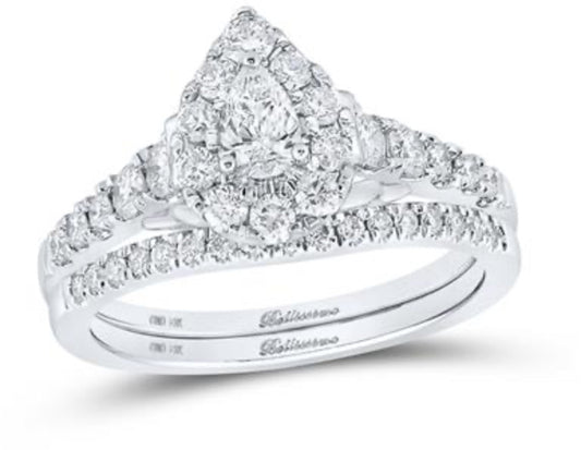 14K WHITE GOLD PEAR DIAMOND BRIDAL WEDDING RING SET 1 CTTW (CERTIFIED
