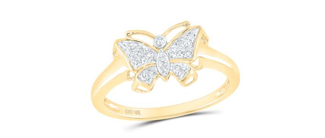 10K YELLOW GOLD ROUND DIAMOND BUTTERFLY RING 1/20 CTTW