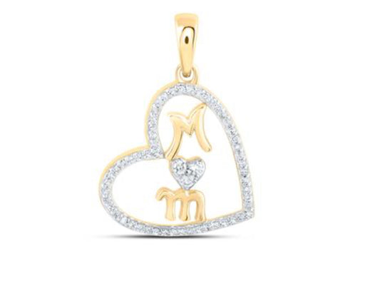 10K YELLOW GOLD ROUND DIAMOND MOM HEART NICOLES DREAM COLLECTION PENDANT 1/8 CTTW